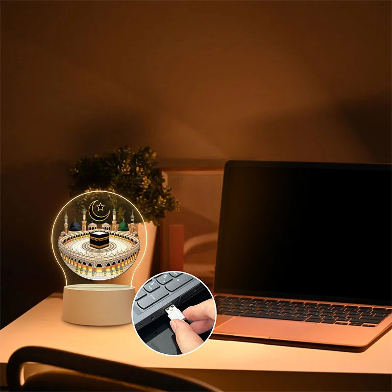 An Acrylic LED Night Light Featuring the Great Mosque of Mecca and the Kaaba; USB-Powered, Making It Perfect for Prayer Rooms. 𝟐% 𝐨𝐟 𝐞𝐯𝐞𝐫𝐲 𝐩𝐮𝐫𝐜𝐡𝐚𝐬𝐞 𝐠𝐨𝐞𝐬 𝐝𝐢𝐫𝐞𝐜𝐭𝐥𝐲 𝐭𝐨 𝐜𝐡𝐚𝐫𝐢𝐭𝐲.