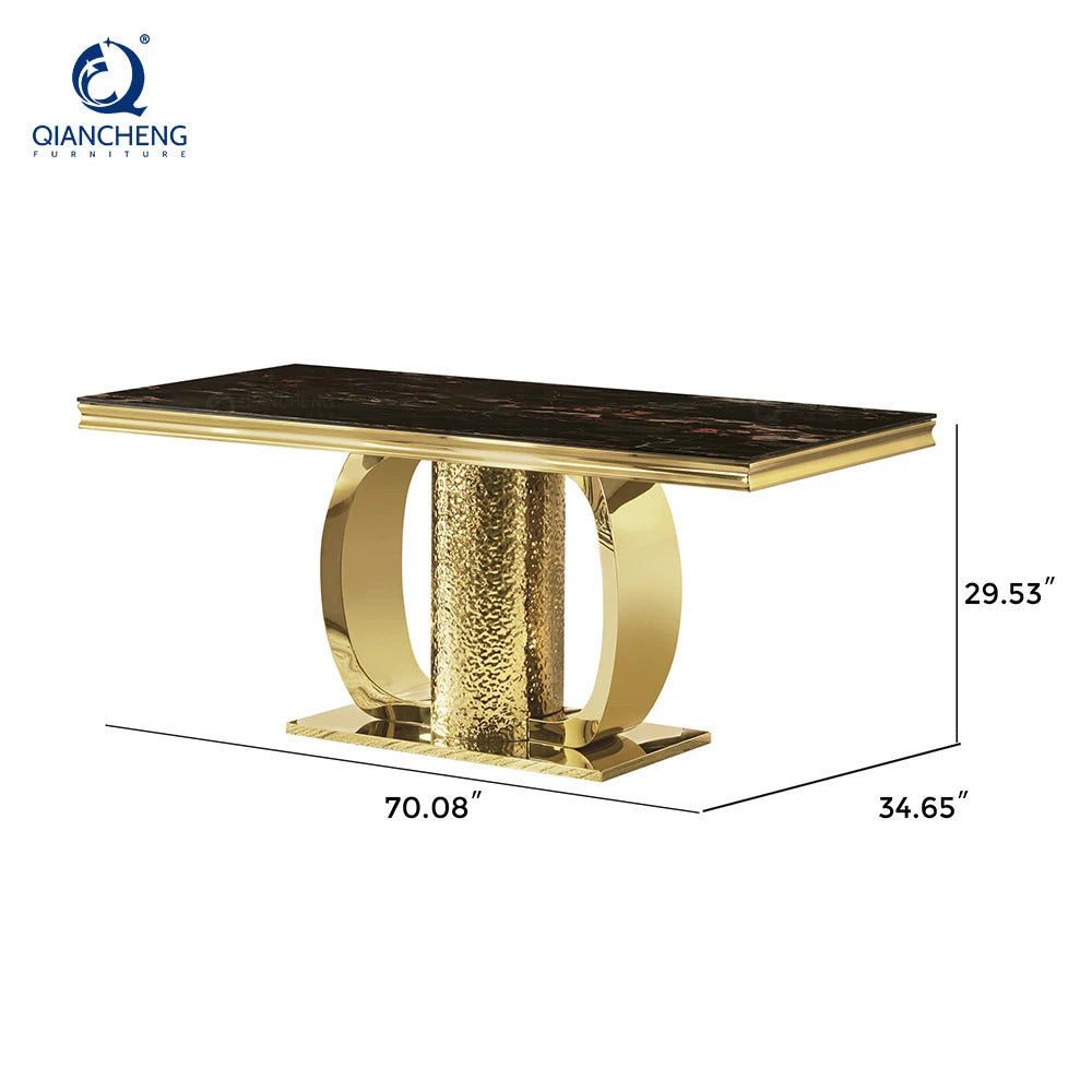 Italian Household Dining Room Furniture Golden Stainless Steel Frame Glass Top Dining Table Modern Luxury