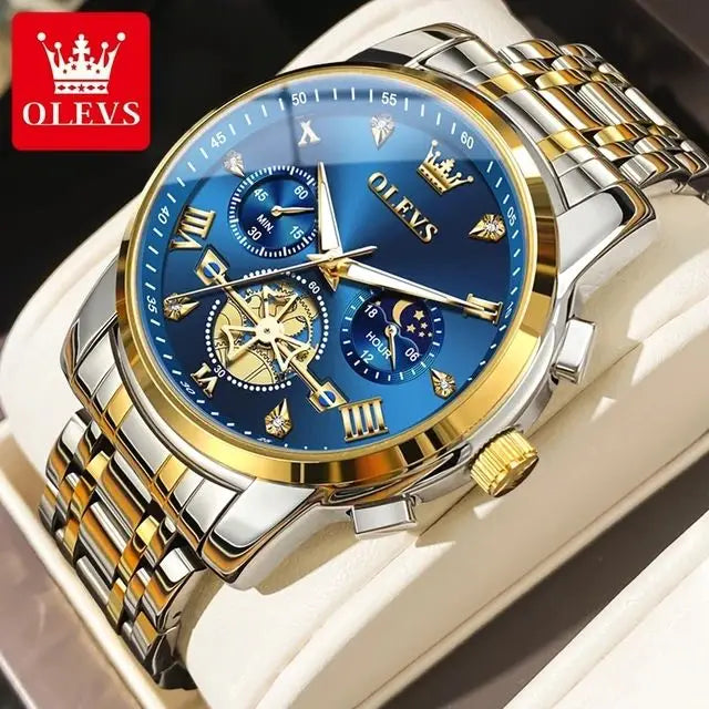 OLEVS 2856 Luxury OEM Custom Stainless Steel Tourbillon Style Multifunctional Chronograph Sport Fashion Quartz Watch for Man