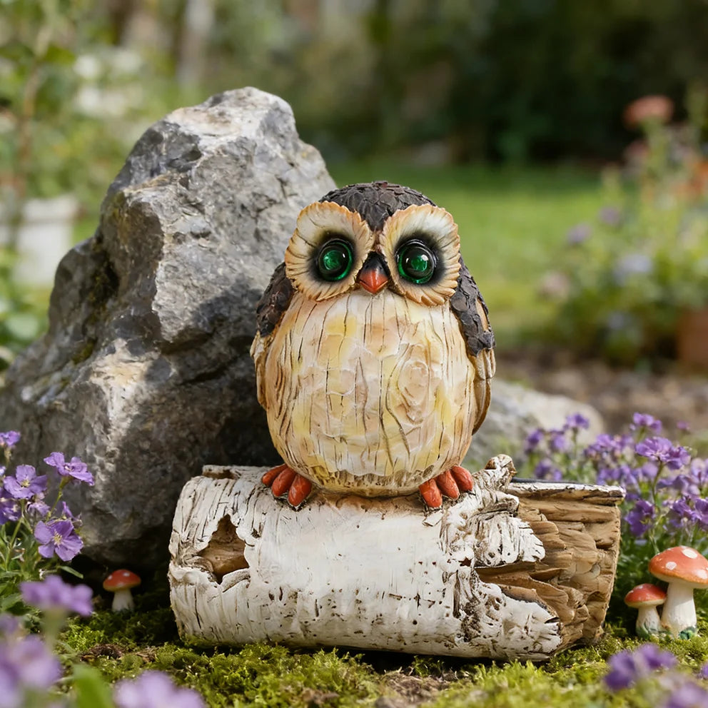 Resin Tree Stump Owl Sculpture-Biomimetic Design Hand-Painted Garden Decoration for Outdoor Space Calming Atmosphere-Halloween