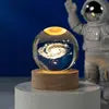 6CM 8cm 3D Art Crystal Ball USB Night Light Moon Planet Solar System Astronaut Led Light Glass Ball LED Lamp With Wood Base