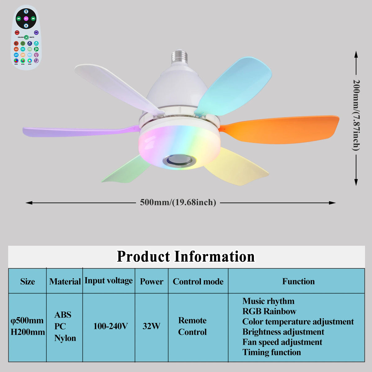 Ceiling Led Fan Light Moving Head Intelligent Dimming Fan Bulb Home Decor 360 Rotating Remote Control Modern E27 Ceiling Fan
