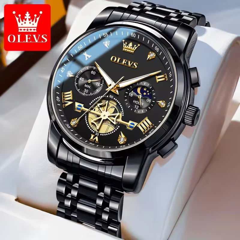 OLEVS 2856 Luxury OEM Custom Stainless Steel Tourbillon Style Multifunctional Chronograph Sport Fashion Quartz Watch for Man