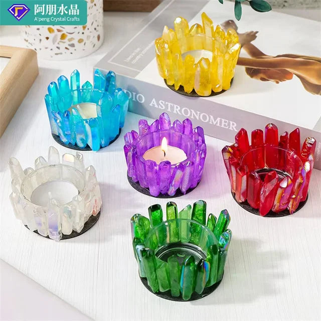 New Arrivals Crystal Natural Carved Handmade Crafts Natur Aqua Blue Aura Quartz Crystal Specimens Candle Holder for Gift