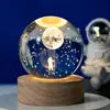 6CM 8cm 3D Art Crystal Ball USB Night Light Moon Planet Solar System Astronaut Led Light Glass Ball LED Lamp With Wood Base