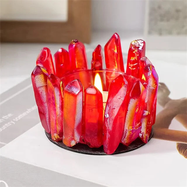 New Arrivals Crystal Natural Carved Handmade Crafts Natur Aqua Blue Aura Quartz Crystal Specimens Candle Holder for Gift
