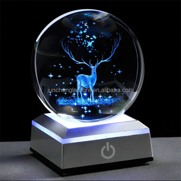 Christmas Atmosphere Desk Table USB Powered Carved 3D Crystal Ball Led Night Lamp Bedroom Decoration