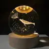 6CM 8cm 3D Art Crystal Ball USB Night Light Moon Planet Solar System Astronaut Led Light Glass Ball LED Lamp With Wood Base