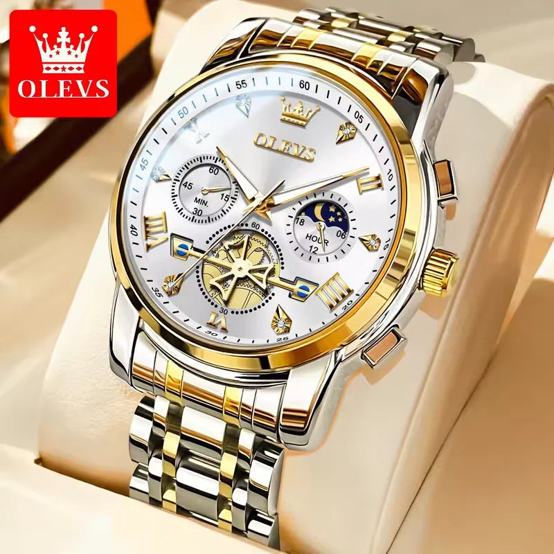 OLEVS 2856 Luxury OEM Custom Stainless Steel Tourbillon Style Multifunctional Chronograph Sport Fashion Quartz Watch for Man