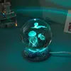 6CM 8cm 3D Art Crystal Ball USB Night Light Moon Planet Solar System Astronaut Led Light Glass Ball LED Lamp With Wood Base