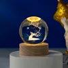 6CM 8cm 3D Art Crystal Ball USB Night Light Moon Planet Solar System Astronaut Led Light Glass Ball LED Lamp With Wood Base