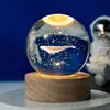 6CM 8cm 3D Art Crystal Ball USB Night Light Moon Planet Solar System Astronaut Led Light Glass Ball LED Lamp With Wood Base
