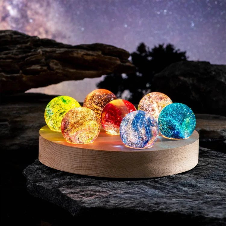 3D Colorful Lamp Warm Colour Solar System Crystal Ball USB Glowing Planet Desktop Led Night Light With Wood Base