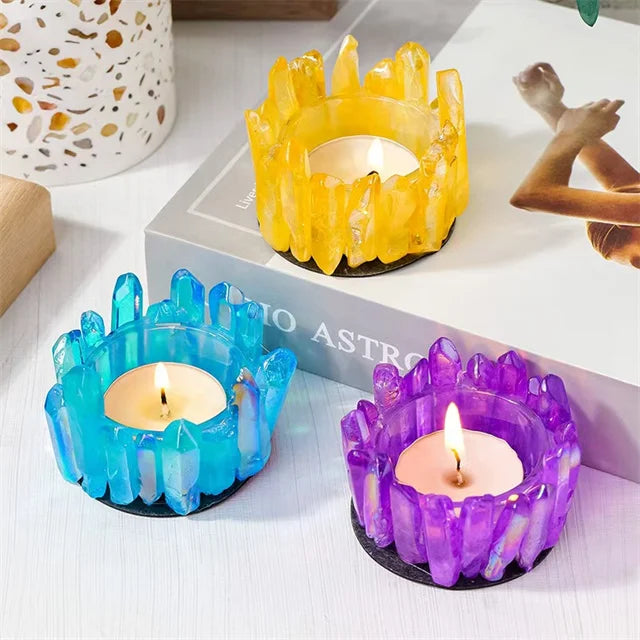 New Arrivals Crystal Natural Carved Handmade Crafts Natur Aqua Blue Aura Quartz Crystal Specimens Candle Holder for Gift