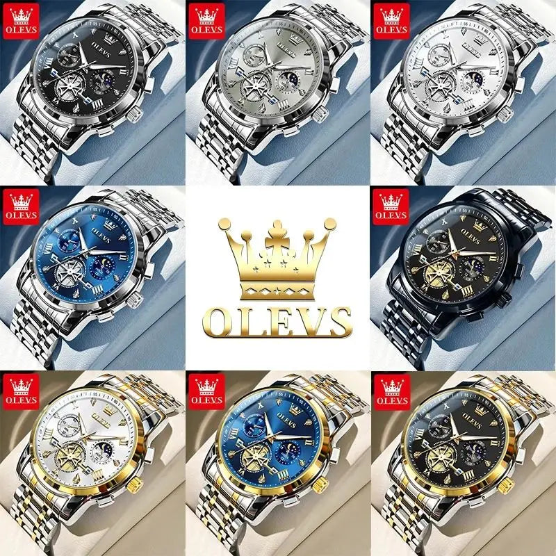 OLEVS 2856 Luxury OEM Custom Stainless Steel Tourbillon Style Multifunctional Chronograph Sport Fashion Quartz Watch for Man