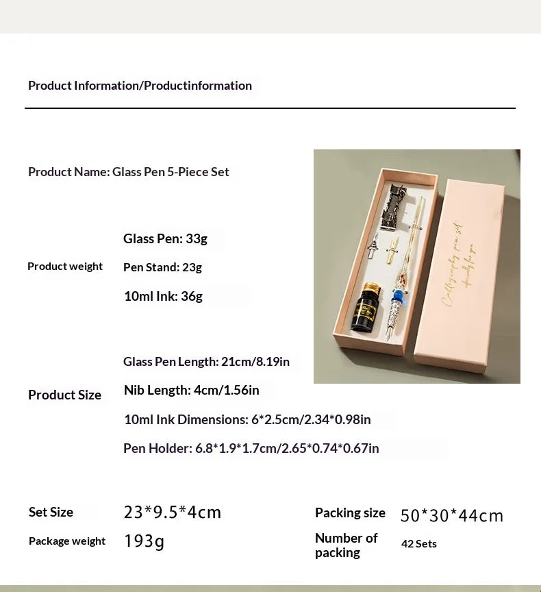 Creative Starry Sky Gold Crystal Glass Retro Student Calligraphy Metal Dip Pen Set with Stainless Steel Tip in Gift Box