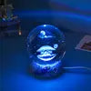 6CM 8cm 3D Art Crystal Ball USB Night Light Moon Planet Solar System Astronaut Led Light Glass Ball LED Lamp With Wood Base