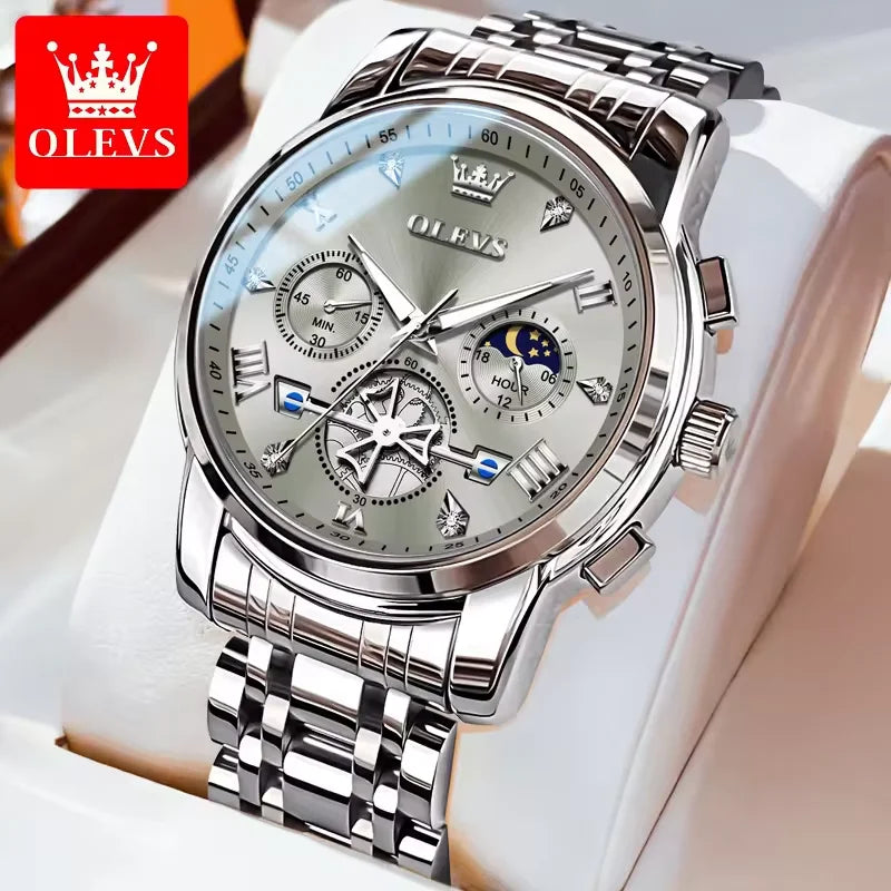 OLEVS 2856 Luxury OEM Custom Stainless Steel Tourbillon Style Multifunctional Chronograph Sport Fashion Quartz Watch for Man