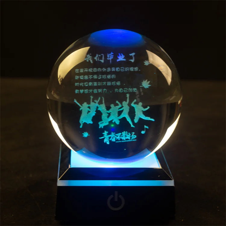 Christmas Atmosphere Desk Table USB Powered Carved 3D Crystal Ball Led Night Lamp Bedroom Decoration