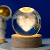 6CM 8cm 3D Art Crystal Ball USB Night Light Moon Planet Solar System Astronaut Led Light Glass Ball LED Lamp With Wood Base