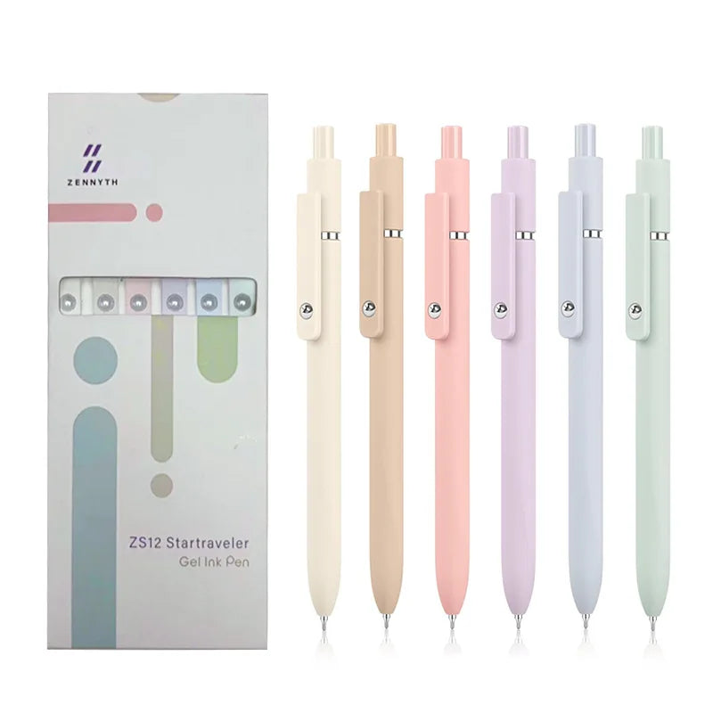 6pcs Quick Dry Ink Gel Pens Fine Retractable Roller Ball Pens Black Ink Smooth Writing Pens Stationery School Supplies