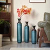 Tall Blue Burnt Finish Torch-Fired Metal Floor Vase Set 3 28.34 24.4 20.4 Inch Rustic Flower Vases for Home Decor