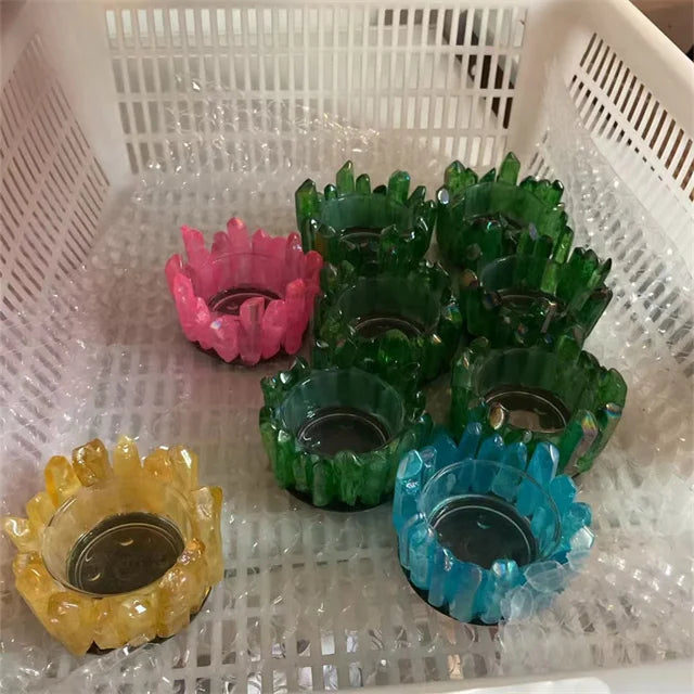 New Arrivals Crystal Natural Carved Handmade Crafts Natur Aqua Blue Aura Quartz Crystal Specimens Candle Holder for Gift