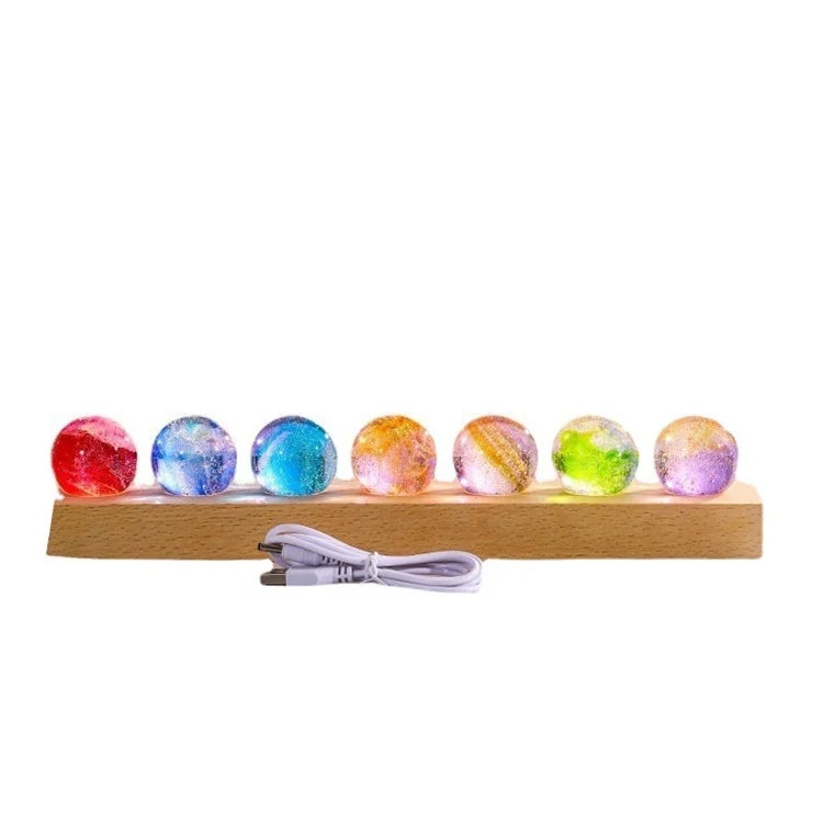 3D Colorful Lamp Warm Colour Solar System Crystal Ball USB Glowing Planet Desktop Led Night Light With Wood Base