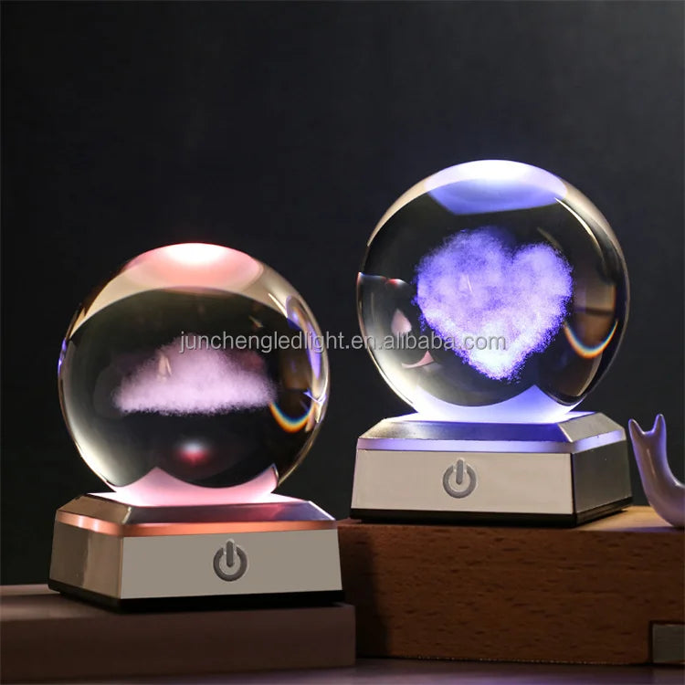 Christmas Atmosphere Desk Table USB Powered Carved 3D Crystal Ball Led Night Lamp Bedroom Decoration