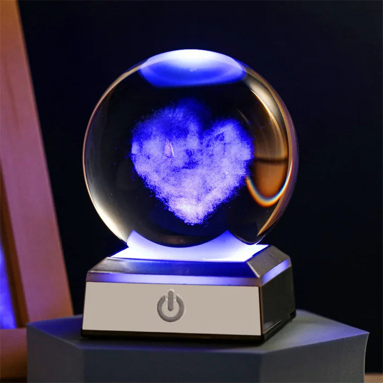 Christmas Atmosphere Desk Table USB Powered Carved 3D Crystal Ball Led Night Lamp Bedroom Decoration