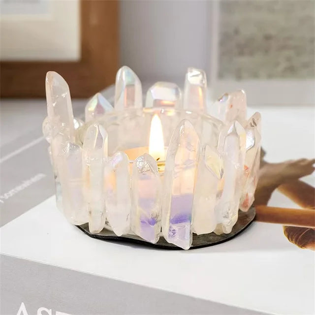 New Arrivals Crystal Natural Carved Handmade Crafts Natur Aqua Blue Aura Quartz Crystal Specimens Candle Holder for Gift