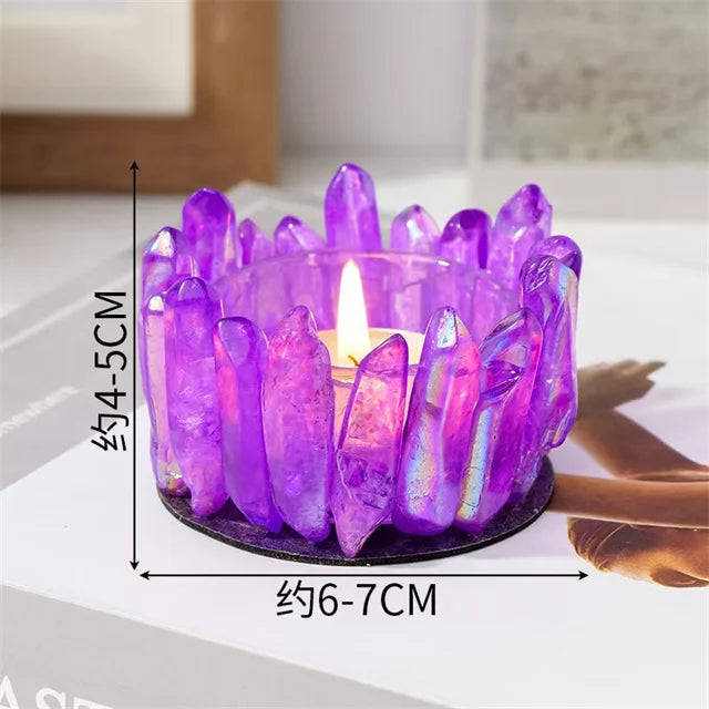 New Arrivals Crystal Natural Carved Handmade Crafts Natur Aqua Blue Aura Quartz Crystal Specimens Candle Holder for Gift