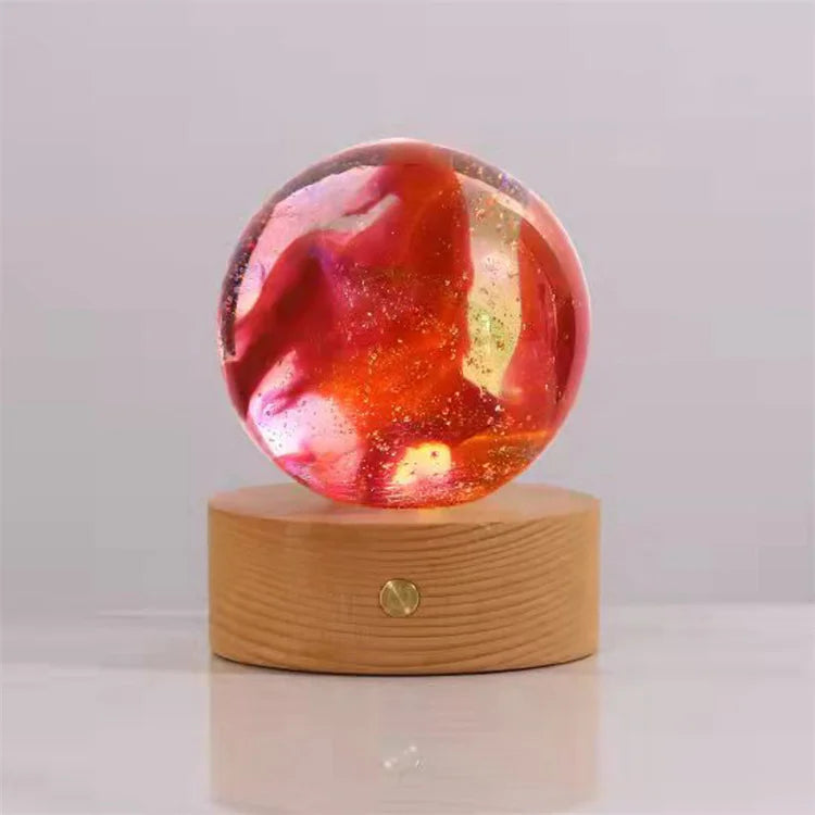 3D Colorful Lamp Warm Colour Solar System Crystal Ball USB Glowing Planet Desktop Led Night Light With Wood Base