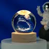 6CM 8cm 3D Art Crystal Ball USB Night Light Moon Planet Solar System Astronaut Led Light Glass Ball LED Lamp With Wood Base
