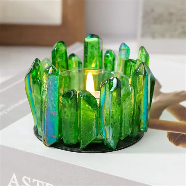 New Arrivals Crystal Natural Carved Handmade Crafts Natur Aqua Blue Aura Quartz Crystal Specimens Candle Holder for Gift
