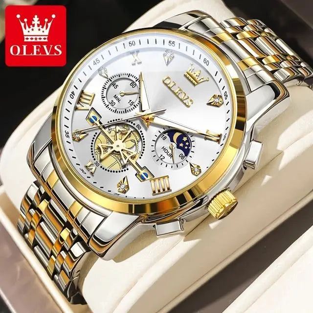 OLEVS 2856 Luxury OEM Custom Stainless Steel Tourbillon Style Multifunctional Chronograph Sport Fashion Quartz Watch for Man