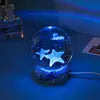 6CM 8cm 3D Art Crystal Ball USB Night Light Moon Planet Solar System Astronaut Led Light Glass Ball LED Lamp With Wood Base