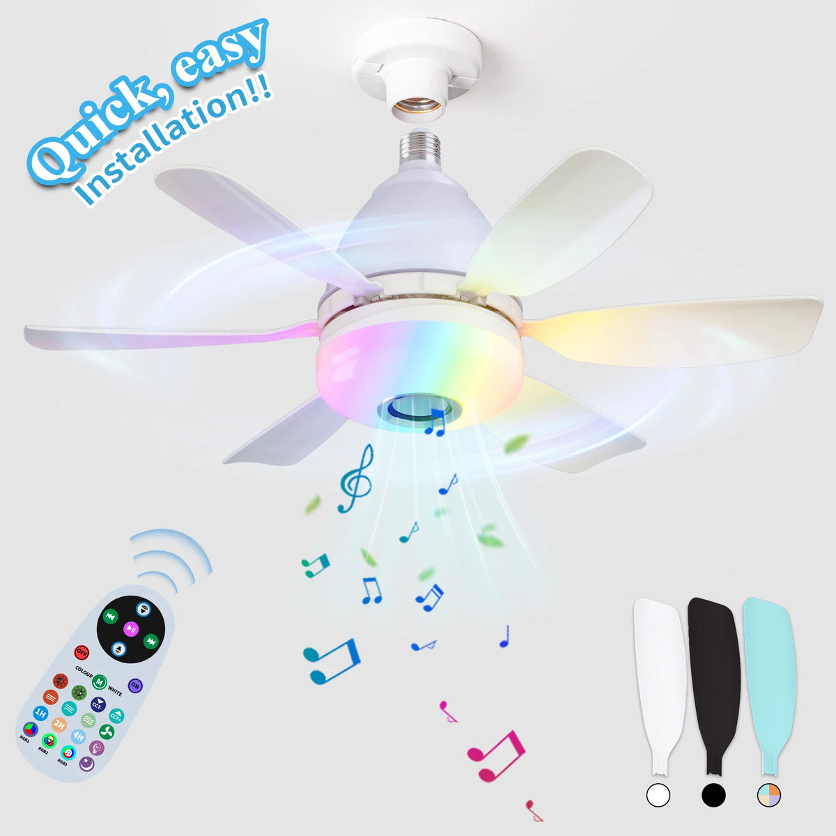 Ceiling Led Fan Light Moving Head Intelligent Dimming Fan Bulb Home Decor 360 Rotating Remote Control Modern E27 Ceiling Fan
