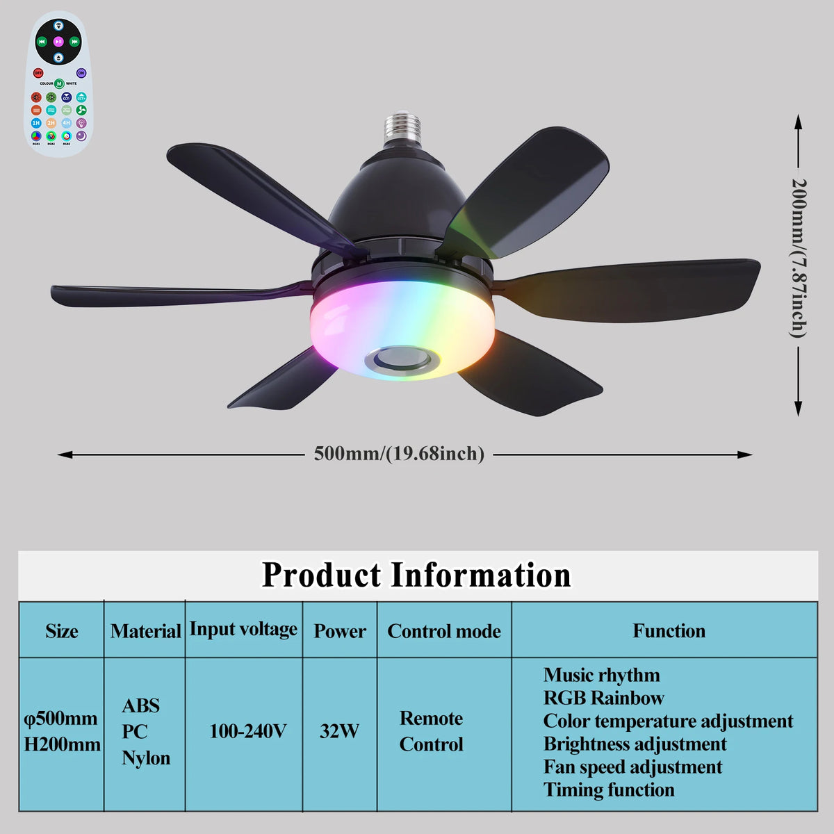 Ceiling Led Fan Light Moving Head Intelligent Dimming Fan Bulb Home Decor 360 Rotating Remote Control Modern E27 Ceiling Fan