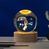 6CM 8cm 3D Art Crystal Ball USB Night Light Moon Planet Solar System Astronaut Led Light Glass Ball LED Lamp With Wood Base