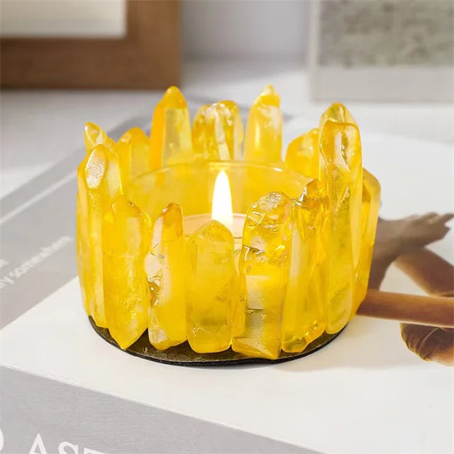 New Arrivals Crystal Natural Carved Handmade Crafts Natur Aqua Blue Aura Quartz Crystal Specimens Candle Holder for Gift