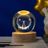 6CM 8cm 3D Art Crystal Ball USB Night Light Moon Planet Solar System Astronaut Led Light Glass Ball LED Lamp With Wood Base