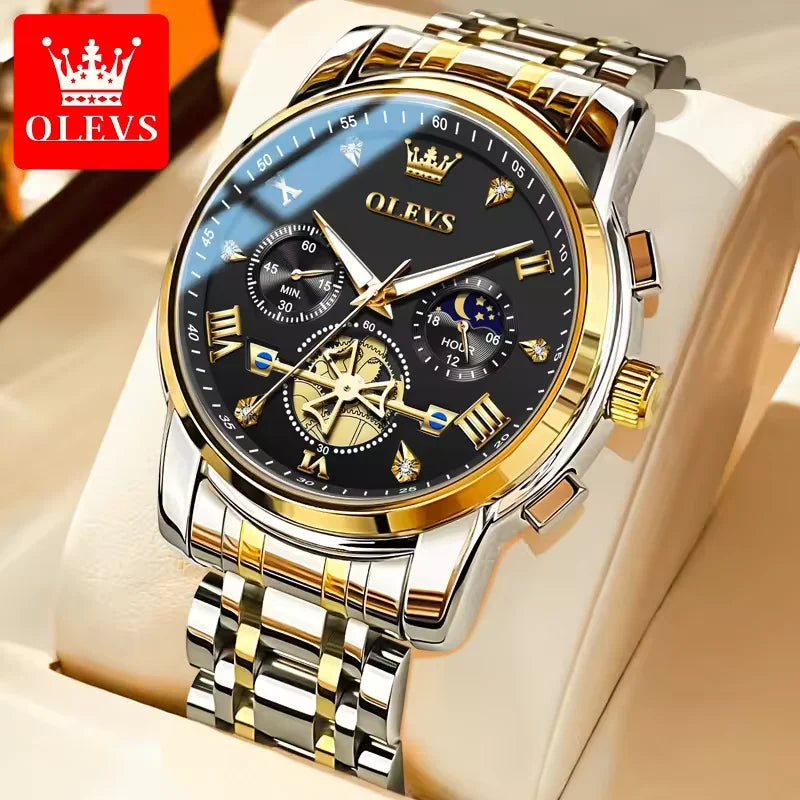 OLEVS 2856 Luxury OEM Custom Stainless Steel Tourbillon Style Multifunctional Chronograph Sport Fashion Quartz Watch for Man