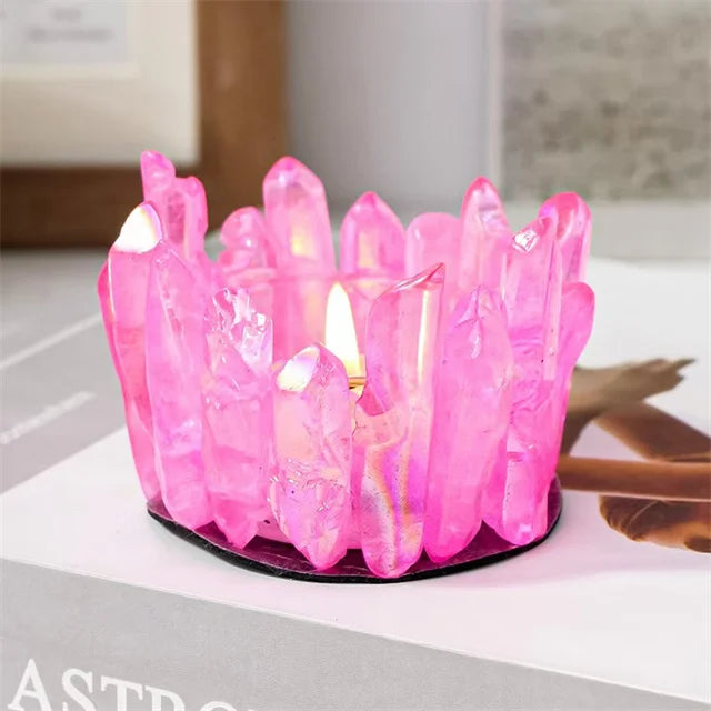New Arrivals Crystal Natural Carved Handmade Crafts Natur Aqua Blue Aura Quartz Crystal Specimens Candle Holder for Gift