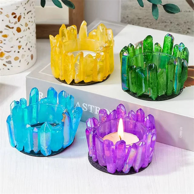 New Arrivals Crystal Natural Carved Handmade Crafts Natur Aqua Blue Aura Quartz Crystal Specimens Candle Holder for Gift