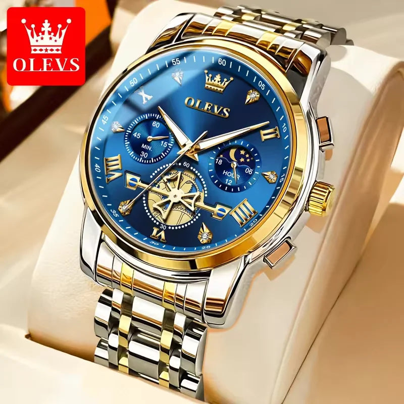 OLEVS 2856 Luxury OEM Custom Stainless Steel Tourbillon Style Multifunctional Chronograph Sport Fashion Quartz Watch for Man