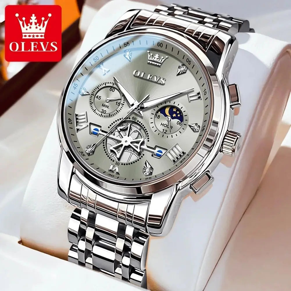 OLEVS 2856 Luxury OEM Custom Stainless Steel Tourbillon Style Multifunctional Chronograph Sport Fashion Quartz Watch for Man