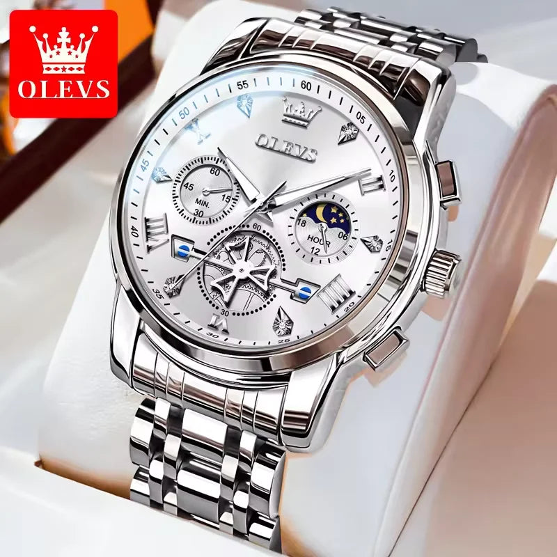 OLEVS 2856 Luxury OEM Custom Stainless Steel Tourbillon Style Multifunctional Chronograph Sport Fashion Quartz Watch for Man