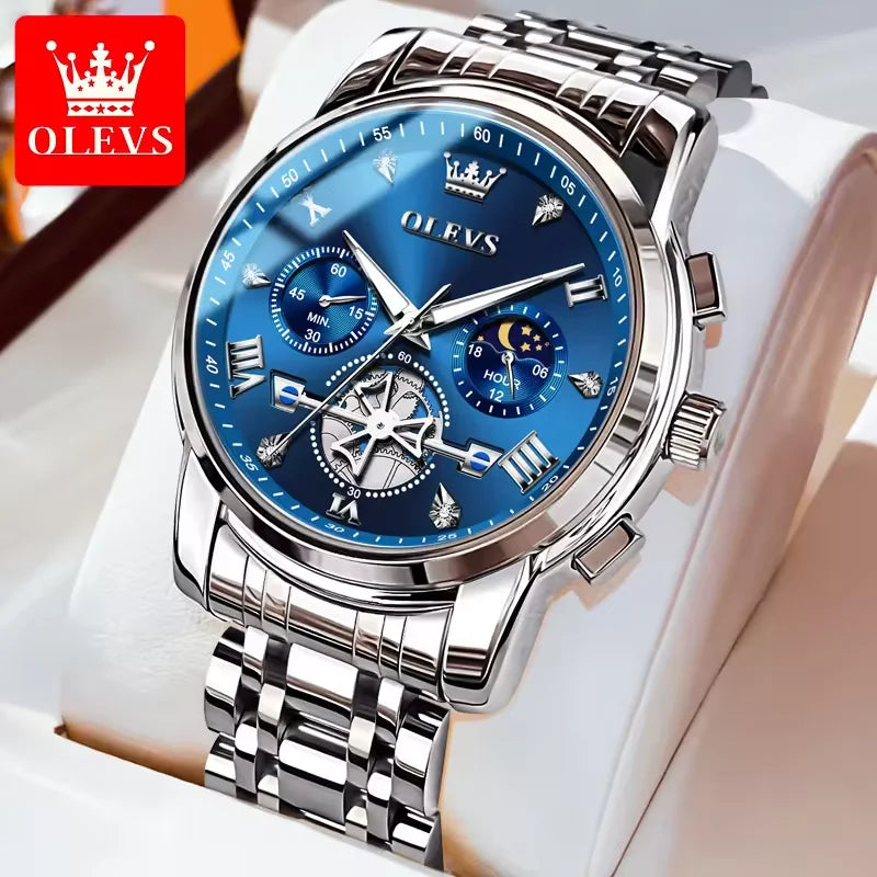 OLEVS 2856 Luxury OEM Custom Stainless Steel Tourbillon Style Multifunctional Chronograph Sport Fashion Quartz Watch for Man