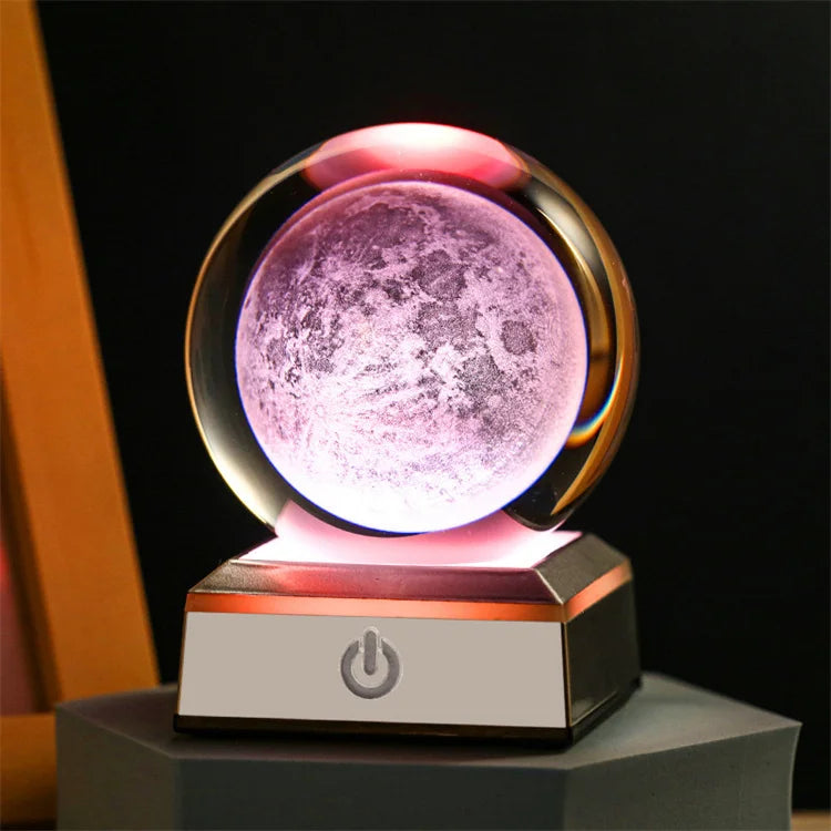 Christmas Atmosphere Desk Table USB Powered Carved 3D Crystal Ball Led Night Lamp Bedroom Decoration